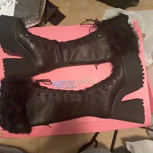 Dollskill current mood faux fur trim platform heeled boots
